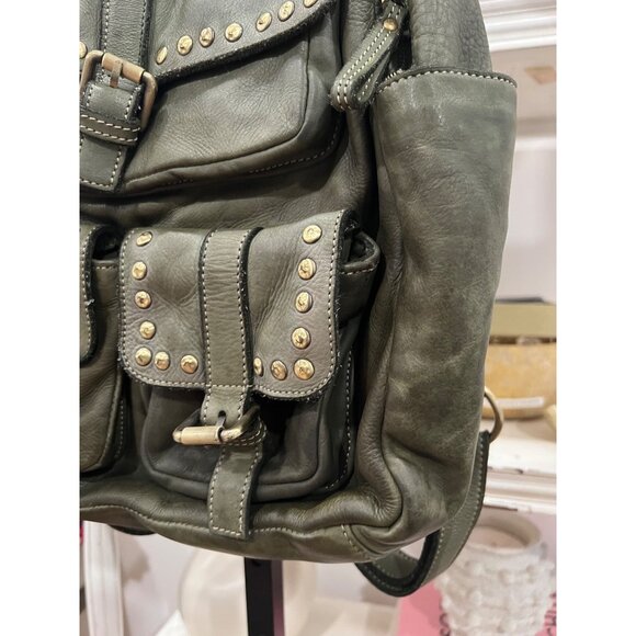 Free People Bolsa Nova Viva Backpack - Green Studded Leather - Campomaggi